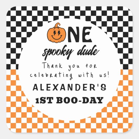 Oranje One Spooky Dude Halloween 1st Birthday Vierkante Sticker (Voorkant)