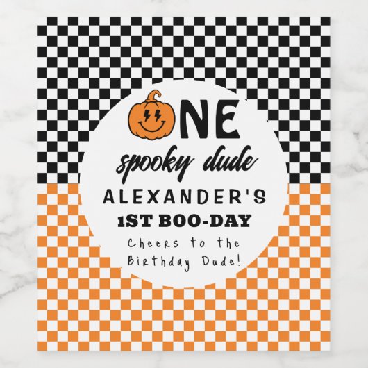 Oranje One Spooky Dude Halloween 1st Birthday Wijn Etiket (Enkel label)