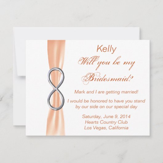 Oranje Oneindig Huwelijk Bruidsmeisje Kaart (Voorkant)