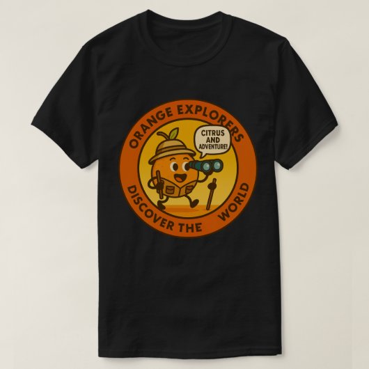 Oranje ontdekkingsreizigers ontdekken de wereld t-shirt (Design voorkant)