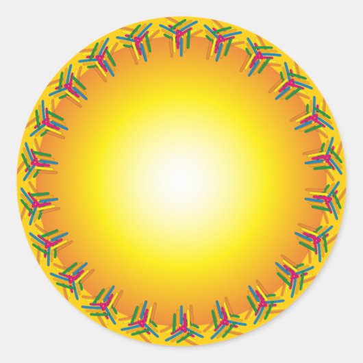 Oranje ontwerp met kleurrijke rand ronde sticker (Voorkant)