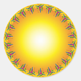 Oranje ontwerp met kleurrijke rand ronde sticker