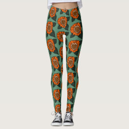 Oranje ontwerp van het Floral-patroon Leggings