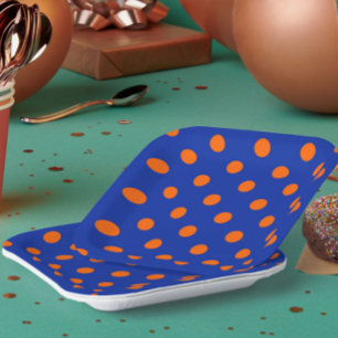 Oranje op blauwe stippen patroonontwerp papieren bordje