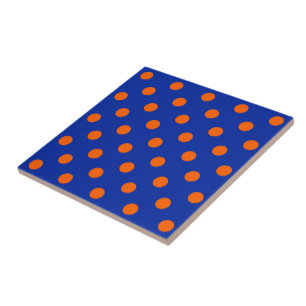 Oranje op blauwe stippen patroonontwerp  tegeltje