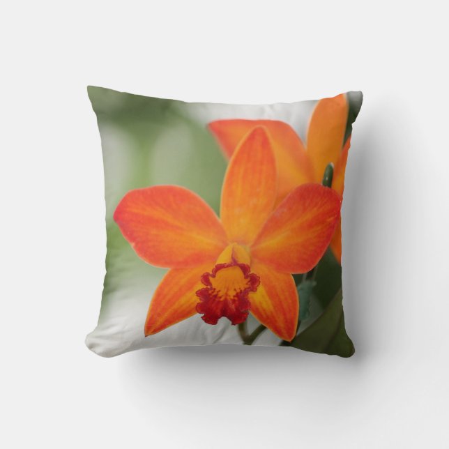 Oranje Orchid Cotton Pillow Kussen (Voorkant)