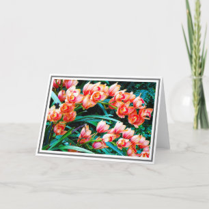 Oranje orchidebloemen tegen groene olie kaart