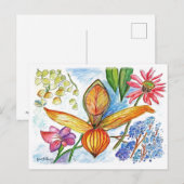 Oranje orchidee tekening briefkaart (Voorkant / Achterkant)