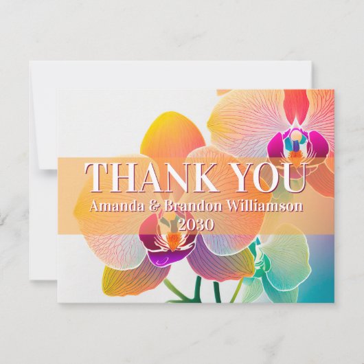 Oranje Orchidee Tropische bruiloft Dank u kaart (Voorkant)