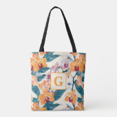 Oranje Orchideeën Monogram fleece deken Tote Bag (Achterkant)
