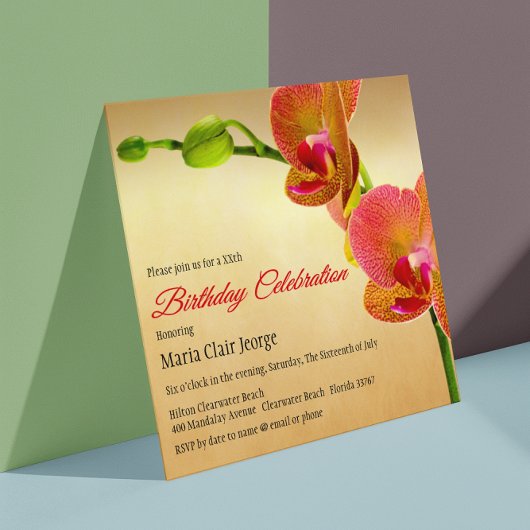 Oranje Orchideeën Verjaardagsfeestuitnodiging Kaart