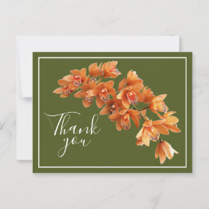 Oranje Orchids Green Background Dank u Briefkaart