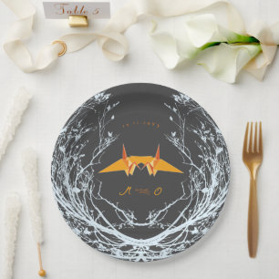 Oranje Origami Paper Cranes Branches Asian Wedding Papieren Bordje