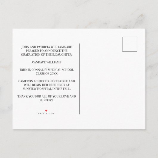 Oranje Osteopathische Medische School Afstuderen F Aankondigingskaart (Achterkant)