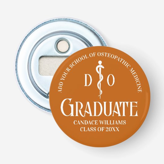 Oranje Osteopathische Medische School Graduation P Button Flesopener (Voorkant)