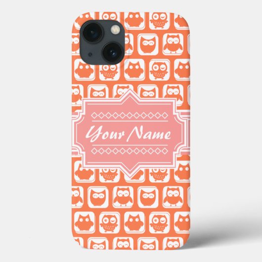 Oranje Owl Coral Persoonlijke naam Case-Mate iPhone Case (Achterkant)