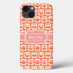 Oranje Owl Coral Persoonlijke naam iPhone 13 Hoesje