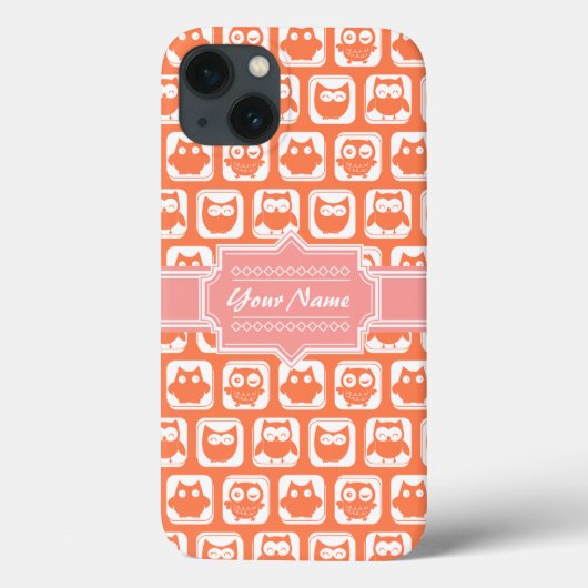 Oranje Owl Coral Persoonlijke naam Case-Mate iPhone Case (Achterkant)