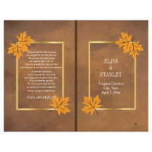 Oranje paardebladeren op bruin trouwprogramma