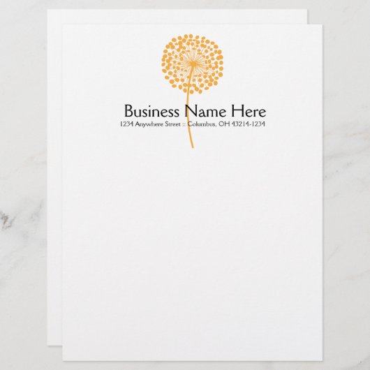 Oranje paardebloem bloem Letterhead Design Briefhoofd Ontwerp (Voorkant / Achterkant)