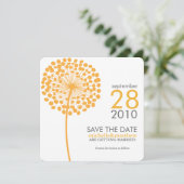 Oranje Paardenbloem Save the Date Aankondigingen (Staand voorkant)
