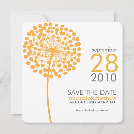 Oranje Paardenbloem Save the Date Aankondigingen (Voorkant)