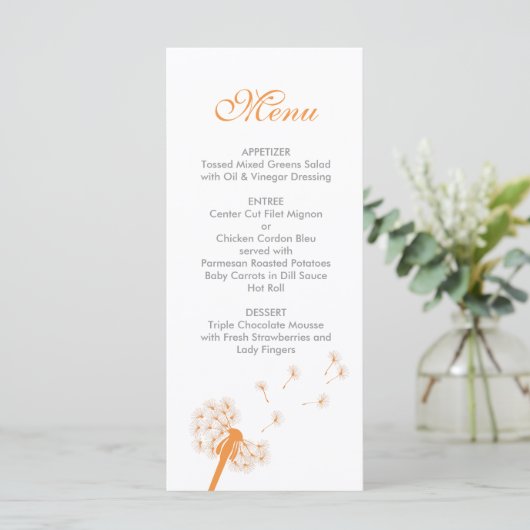 Oranje Paardenbloem Wedding Menu (Staand voorkant)