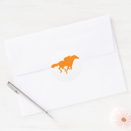 Oranje paardenraces ronde sticker (Envelop)