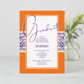 Oranje Paars Afstuderen Damask Kaart (Staand voorkant)
