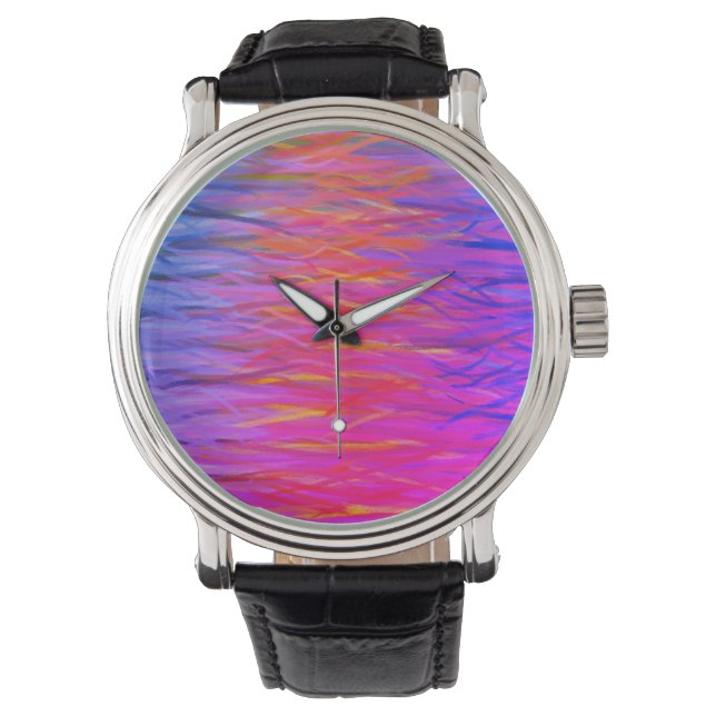 Oranje Paars blauw Abstract schilderen Horloge (Voorkant)