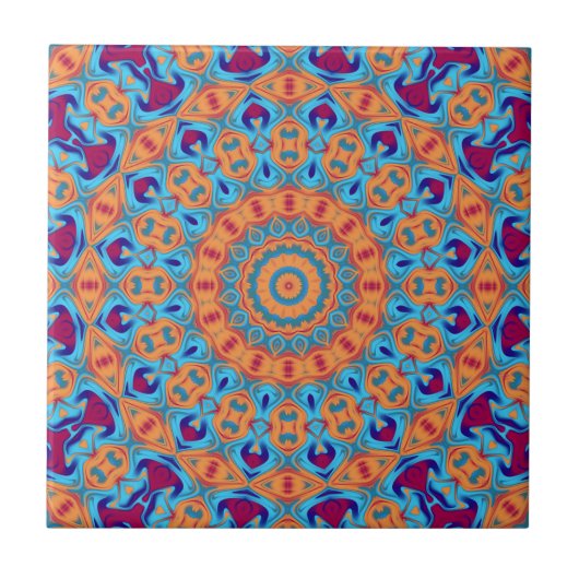 oranje paars blauw mandala patroon tegeltje (Voorkant)