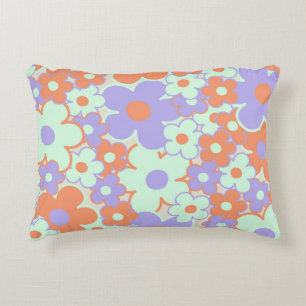 Oranje Paars Blauw Retro Y2K 70s Bloem Patroon Accent Kussen