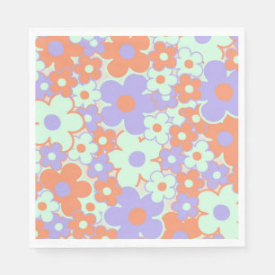 Oranje Paars Blauw Retro Y2K 70s Bloem Patroon Servet