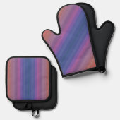 Oranje Paars en blauw horizontaal Stripes ontwerp Ovenwant & Pannenlap Set (Voorkant / Achterkant)