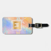 Oranje paars goud abstracte waterverf monogram bagagelabel (Voorkant horizontaal)
