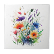 Oranje Paars Rood Blauw Aquarel Bloemen