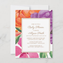 Oranje Paars Roze Bloemige Baby Shower Kaart