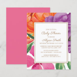 Oranje Paars Roze Bloemige Baby Shower Kaart