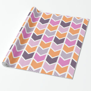 Oranje Paars Roze Geometrische Chevron Patroon Cadeaupapier