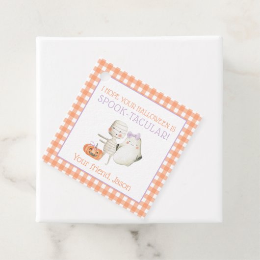 Oranje Paars Spook-taculair Halloween Spooky Kinde Bedankjes Labels (In situ)