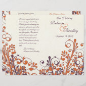 Oranje Paarse Abstracte Herfst Floral Wedding Prog (Voorkant / Achterkant)