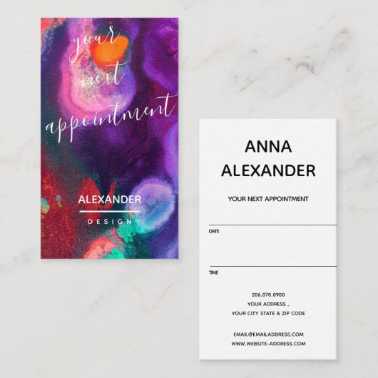 Oranje Paarse Abstracte Waterverf Afsprakenkaartje (Voorkant / Achterkant)