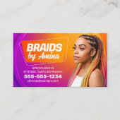 Oranje, Paarse afrikaanse haar vlechten salon foto Visitekaartje (Voorkant)