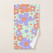 Oranje Paarse Blauwe Retro Y2K 70s Bloempatroon Bad Handdoek (Handdoek)