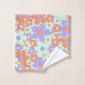 Oranje Paarse Blauwe Retro Y2K 70s Bloempatroon Bad Handdoek (Wasdoekje)