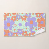 Oranje Paarse Blauwe Retro Y2K 70s Bloempatroon Bad Handdoek (Handdoek)