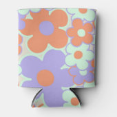 Oranje Paarse Blauwe Retro Y2K 70s Bloempatroon Blikjeskoeler (Voorkant)