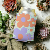 Oranje Paarse Blauwe Retro Y2K 70s Bloempatroon Blikjeskoeler