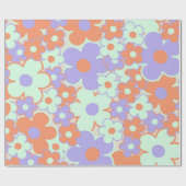 Oranje Paarse Blauwe Retro Y2K 70s Bloempatroon Cadeaupapier (Vlak)