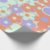 Oranje Paarse Blauwe Retro Y2K 70s Bloempatroon Cadeaupapier (Hoek)